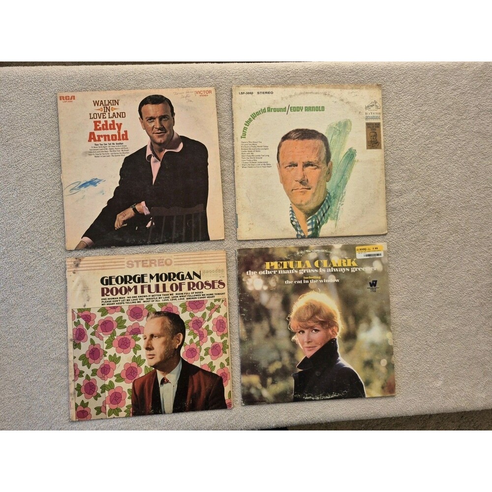 Vintage Country Vinyl Record Lot of 4 Eddy Arnold Petula Clark George Morgan LPs